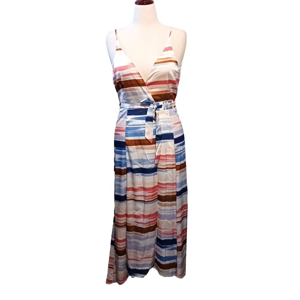 NEW Hutch Leah Watercolor Striped Satin Wrap Dress High-Low Style Size S